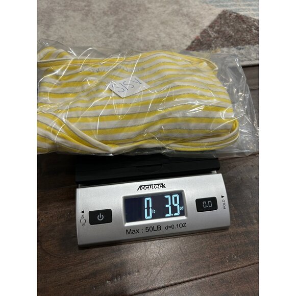 Calvin Klein Jeans Yellow White Striped Drape Neck 3/4 Sleeve Top Sz S - Picture 8 of 8